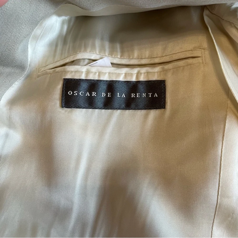 Oscar De‎ La Renta Men's 44L 100% Silk Sport Coat Beige Herringbone Blazer